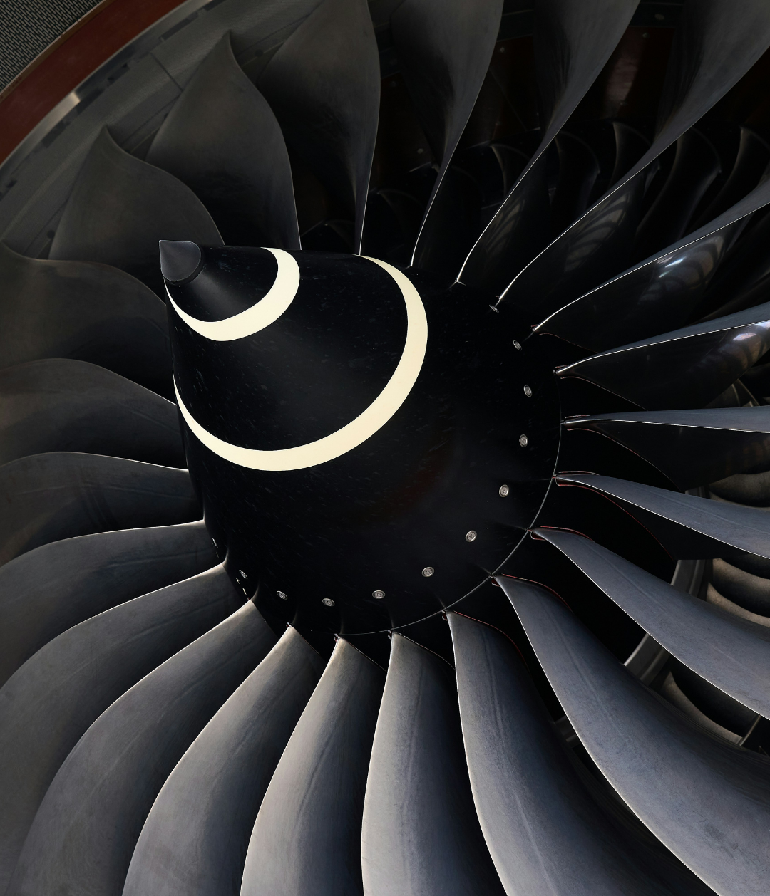 Close-up image of an aircraft engine.